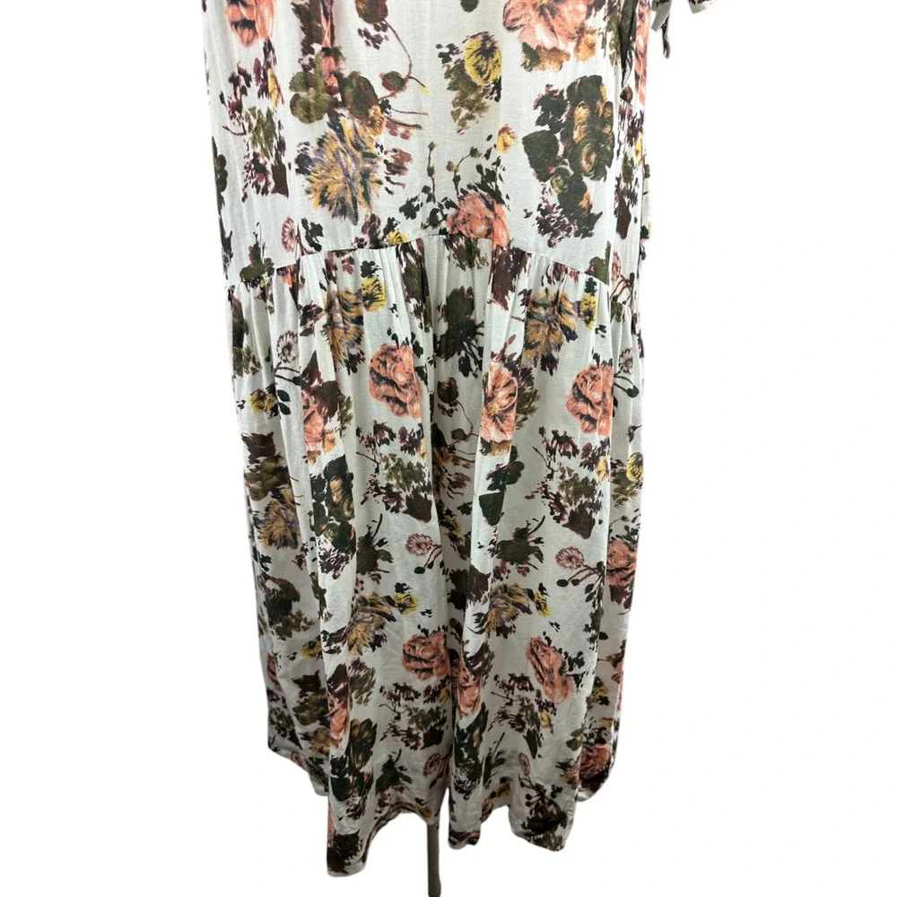 *Flawed Ulla Johnson Selena Cover Up Maxi Dress Small S Floral Tie Neck NO BELT - Picture 4 of 16